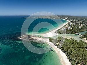 High angle aerial drone view of Huskisson Beach
