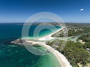 High angle aerial drone view of Huskisson Beach