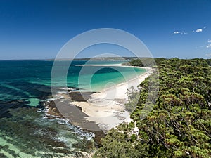 High angle aerial drone view of Huskisson Beach in Huskisson