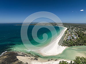 High angle aerial drone view of Sailors Grave Beach and Collingwood Beach in Vincentia