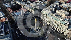 High angle aerial footage of the monument of St. George in Tbilisi, 4k