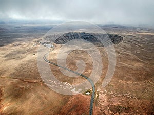 High angle aerial of Meteor Crater, Arizona.