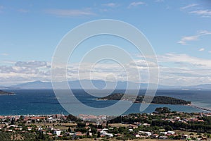 High angle cityscape view of small fishing town Urla in Izmir Turkey