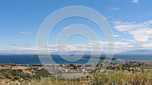 High angle cityscape view of small fishing town Urla in Izmir Turkey