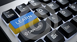 Digital education concept with Learn key on keyboard