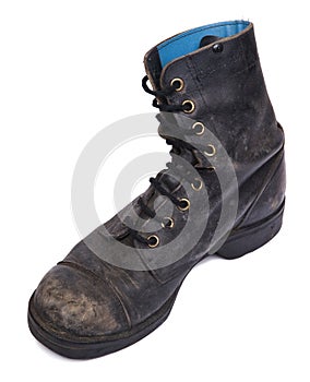 Isolated Used Army Boot - High Angle Inner Diagonal