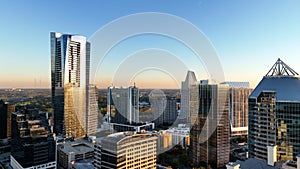 High angle drone photograph of building in Buckhead Atlanta