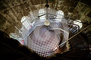 High angle interior view at Aulanko lookout tower in Finland.