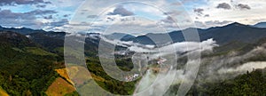 High angle panorama taken by drone. View of Bo Kluea District,