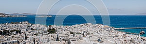 High angle panoramic view of Mykonos Town, Mykonos, Greece