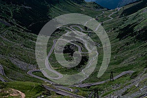 High angle panoramic view of Transfagarasan Road, Romania, during summer.