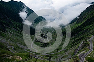 High angle panoramic view of Transfagarasan Road, Romania, during summer.