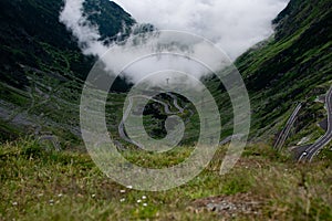 High angle panoramic view of Transfagarasan Road, Romania, during summer.