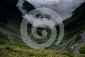 High angle panoramic view of Transfagarasan Road, Romania, during summer.