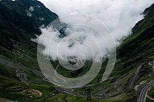 High angle panoramic view of Transfagarasan Road, Romania, during summer.