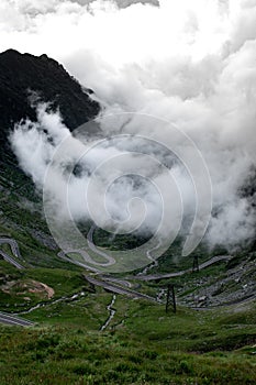 High angle panoramic view of Transfagarasan Road, Romania, during summer.