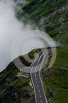 High angle panoramic view of Transfagarasan Road, Romania, during summer.