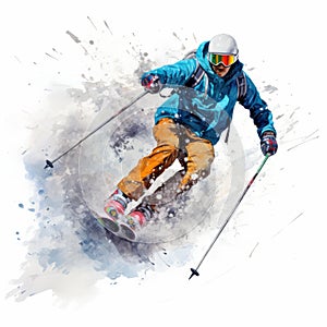 Colorful Brushstrokes: A Skier\'s Adventure On Powdery White photo