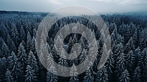 high angle of pine forest foggy and mistry background