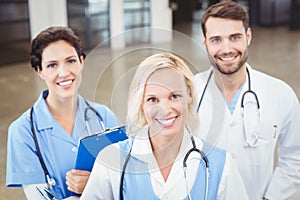 High angle portrait of happy doctors and nurse