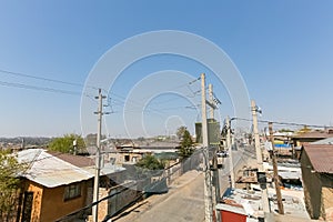 High Angle rooftop view of low income houses in Alexandra township Johannesburg South Africa