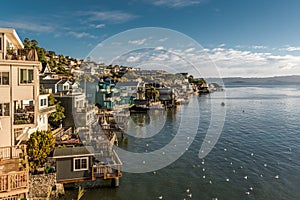 High-angle of a scenic view of the city of Tiburon, California during a beautiful sunny day