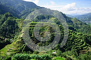 High angle shot of a beautiful landscape in Banaue Rice Terraces, Ifugao Province, Philippines