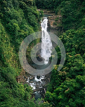 High angle shot of the beautiful Xiao Wulai Falls in Taiwan