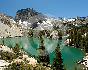 High angle shot of the Big Pine Lake in the Inyo National Forest, California the USA