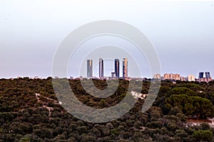 High angle shot of buildings of Madrid from El Pardo, Spain photo