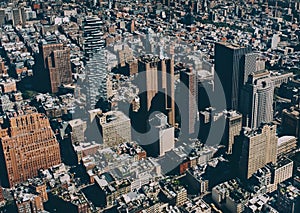 High angle shot of the buildings and skyscrapers captured in New York City, USA