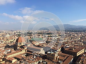 High angle shot of the city of Florence featuring the dome of Florence Cathedral in Italy