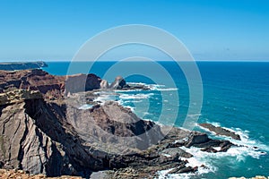 High angle shot of Coastline near Cabo do St Vincente in Portugal