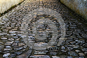 High angle shot of a colorful cobblestone at daytime