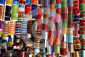 High angle shot of colorful fashions spool products for women photo