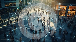 High Angle Shot of a Crowded Pedestrian Crossing in Big City