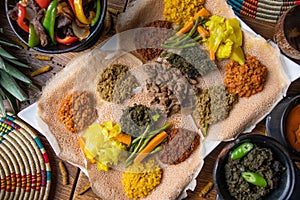 High angle shot of the  Ethiopian delicious Injera flatbread