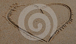 High angle shot of heart drawing on a beach sand