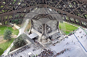 High angle shot from inside of the Eiffel tower in Paris, France photo