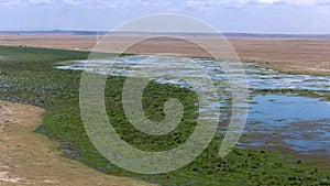 High angle shot of lake leakey from observation hill at amboseli