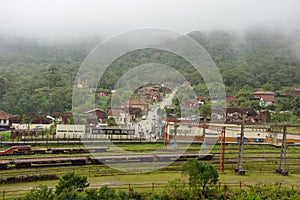 High angle shot of railroads in a rural area in Sao Paulo, Brazil