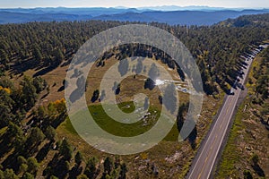 High angle shot of Sitgreaves National Forest with Payson-Heber-Highway crossing it