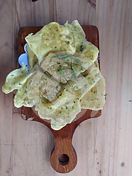 High angle shot of a tasty looking dish with scrambled eggs