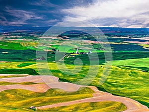 High angle shot of a treeless agricultural area of Palouse in southeastern Washington photo