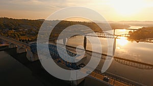 High angle shot of two bridges over the sea in Chattanooga, Tennessee