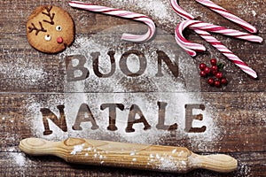 Text buon natale, merry christmas in italian photo