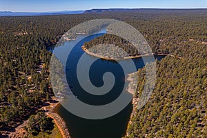 High angle shot of Woods Canyon Lake and Sitgreaves National Forest