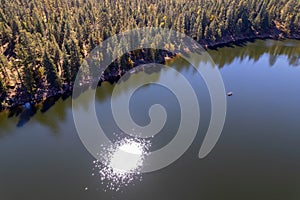 High angle shot of Woods Canyon Lake and Sitgreaves National Forest