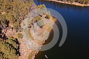 High angle shot of Woods Canyon Lake and Sitgreaves National Forest