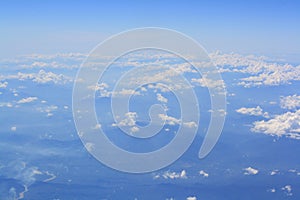 High angle with sky motifs and white clouds